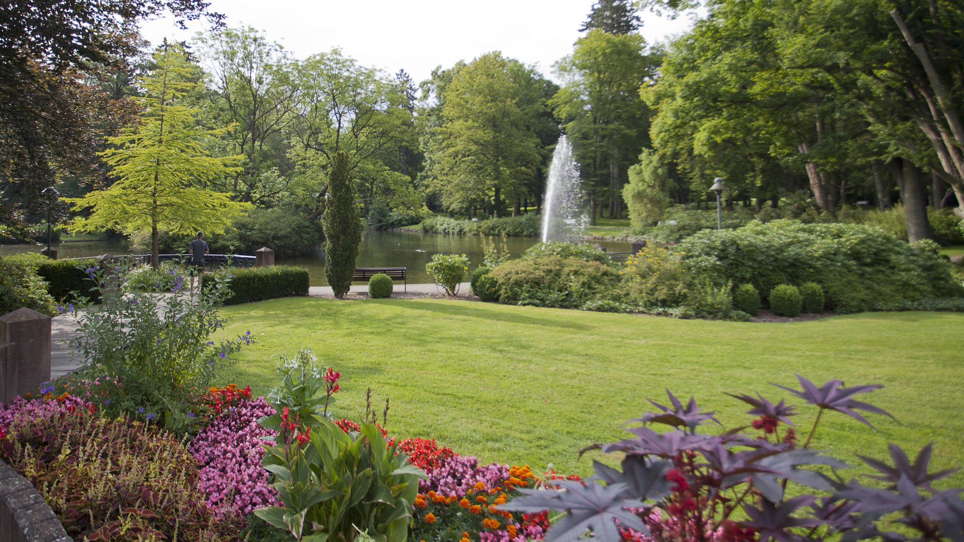 Blumen und Springbrunnen im Kurpark Bad Wildungen